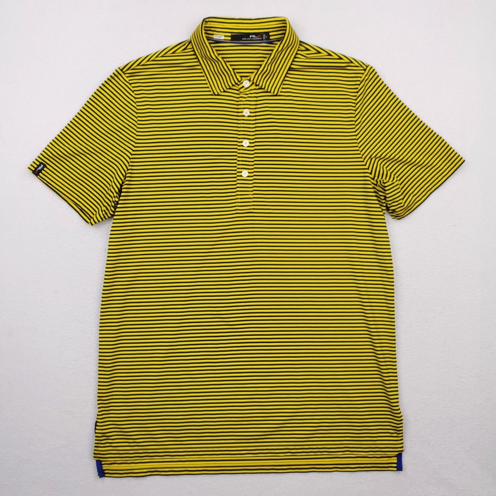 RLX Ralph Lauren Shirt Mens Large Yellow Blue Striped Golf Polo Performance